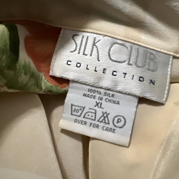 Silk Club Collection blouse Tropical 100% Silk Button Down Top XL - Picture 3 of 7